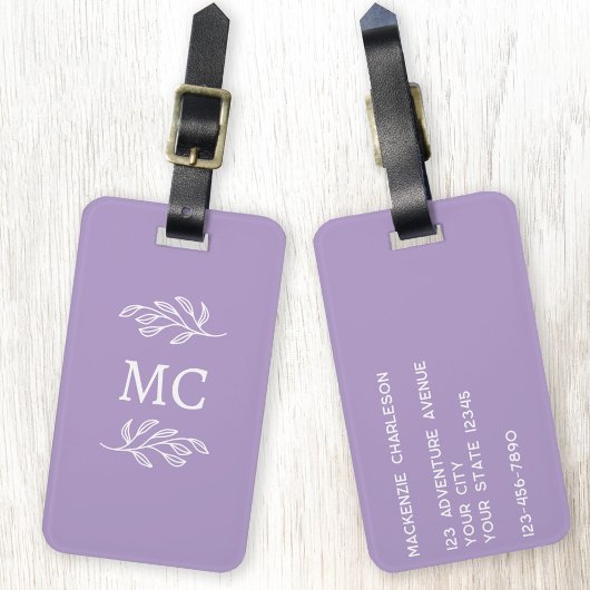 Persoonlijke monogram initiaal botanische blad bagagelabel