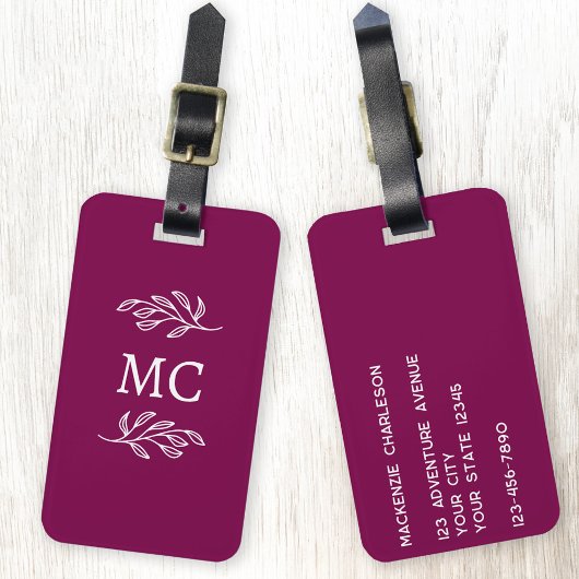 Persoonlijke monogram initiaal botanische blad bagagelabel