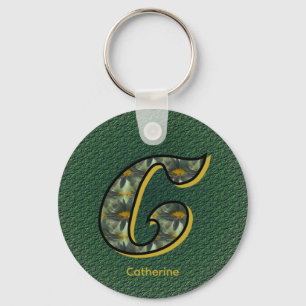 Persoonlijke Monogram Initiaal C Madeliefjes Kunst Sleutelhanger