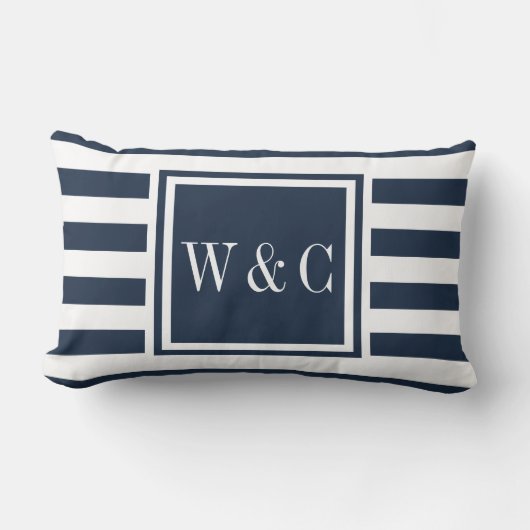 Persoonlijke monogram initiaal letters marineblauw kussen (Voorkant)