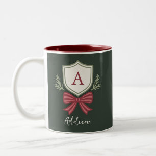 Persoonlijke Monogram Initiaal Naam Strik Kerstmis Tweekleurige Koffiemok