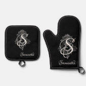 Persoonlijke Monogram Initiaal Ovenwant & Pannenlap Set (Voorkant)