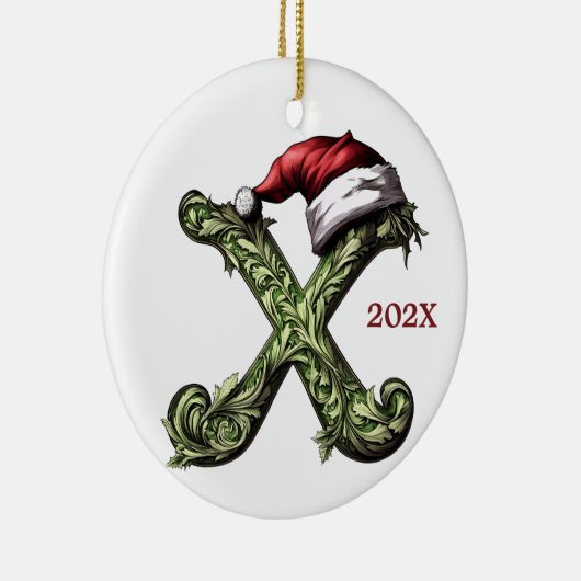 Persoonlijke monogram Kerstbal Keramisch Ornament (Rechts)