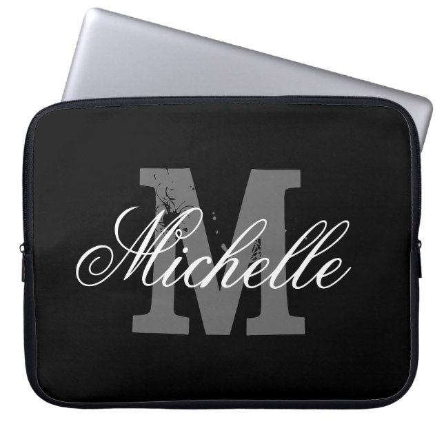 Persoonlijke monogram laptophoes | Zwart Laptop Sleeve (Voorkant)