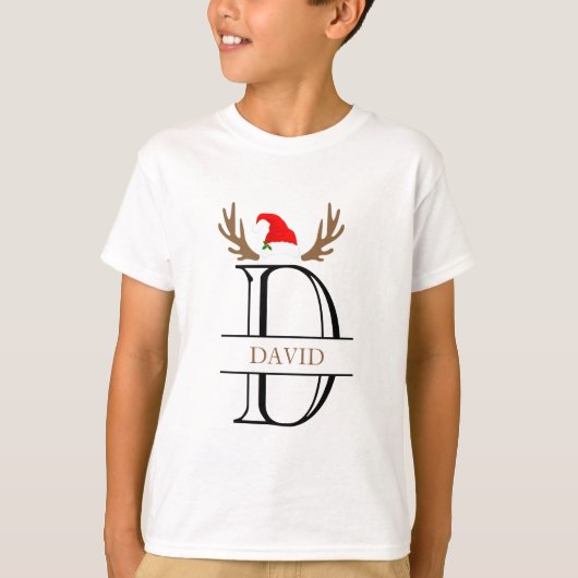 Persoonlijke Monogram Letter D Geweien Kerstmis T-shirt (Voorkant)