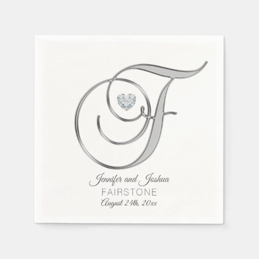 Persoonlijke Monogram Letter F Silver Wedding Servet (Voorkant)