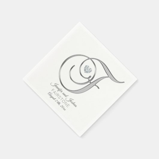 Persoonlijke Monogram Letter F Silver Wedding Servet (Hoek)