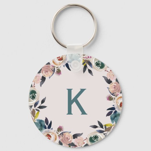 Persoonlijke Monogram Letter Floral Chic Dames Sleutelhanger (Voorkant)