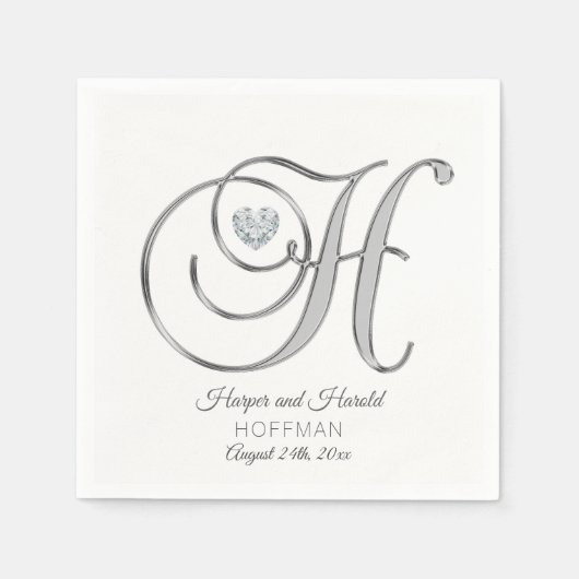 Persoonlijke Monogram Letter H Silver Wedding Servet (Voorkant)