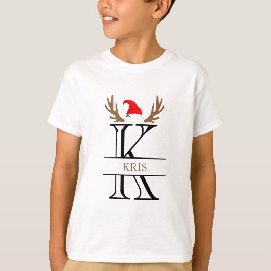 Persoonlijke Monogram Letter K Geweien Kerstmis T-shirt (Voorkant)