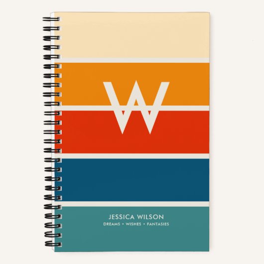 Persoonlijke Monogram met brede retro strepen Notitieboek (Voorkant)
