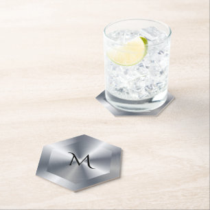 Persoonlijke monogram met metalen zilveren textuur kartonnen onderzetters