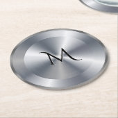 Persoonlijke monogram met metalen zilveren textuur ronde kartonnen onderzetter (Gebogen)
