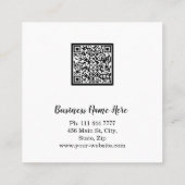 Persoonlijke Monogram Minimalistische B&W QR-code Vierkante Visitekaartje (Achterkant)