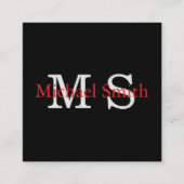 Persoonlijke Monogram Minimalistische B&W QR-code Vierkante Visitekaartje (Voorkant)