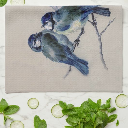 Persoonlijke monogram Naam Blauwe Grijze vogels Theedoek (Gevouwen)