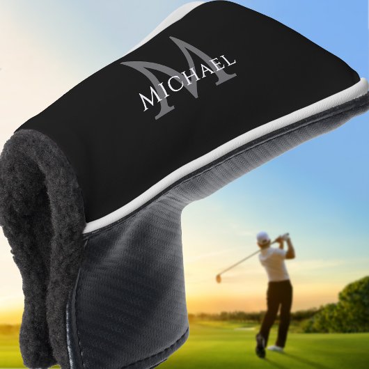 Persoonlijke Monogram Naam Initiaal Zwart Grijs Golfheadcover