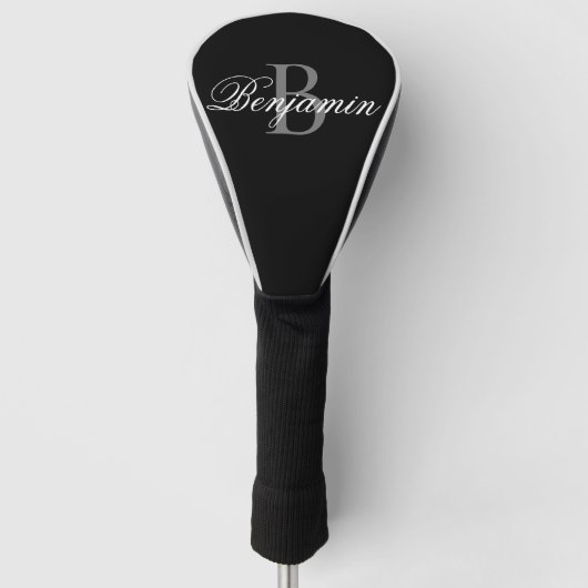 Persoonlijke Monogram Naam Zwarte Golf Head Cover (Voorkant)