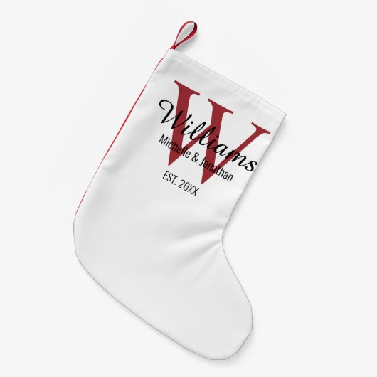 Persoonlijke Monogram Pasgetrouwde Rood Kleine Kerstsok (Voorkant (Hangend))