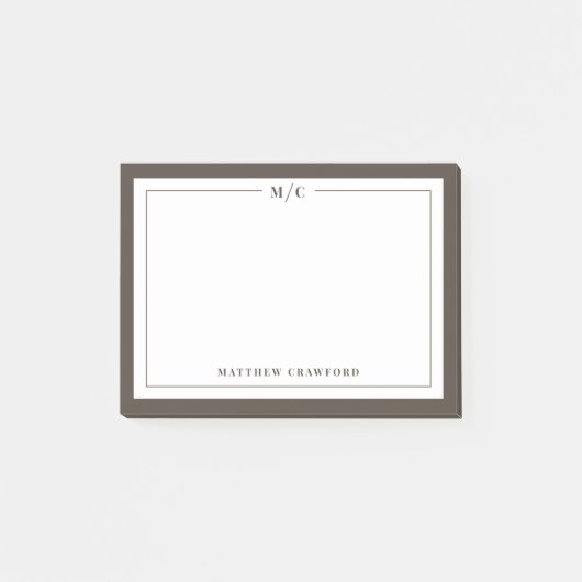 Persoonlijke monogram plakbriefjes met bruine rand post-it® notes (Voorkant)