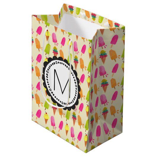 Persoonlijke Monogram Popsicles en Ijs Medium Cadeauzakje (Voorkant Gekanteld)