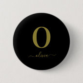 Persoonlijke Monogram Script Naam Zwart En Goud Ronde Button 5,7 Cm (Voorkant)