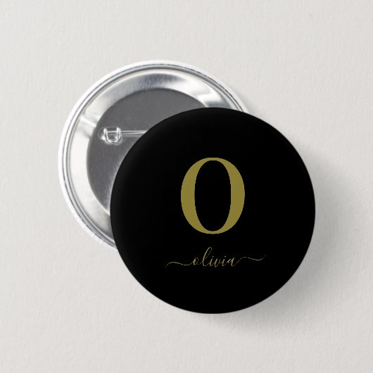 Persoonlijke Monogram Script Naam Zwart En Goud Ronde Button 5,7 Cm (Voorkant /achterkant)