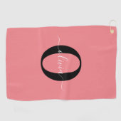 Persoonlijke Monogram Script Naam Zwart Wit Roze Golfhanddoek (Horizontaal)
