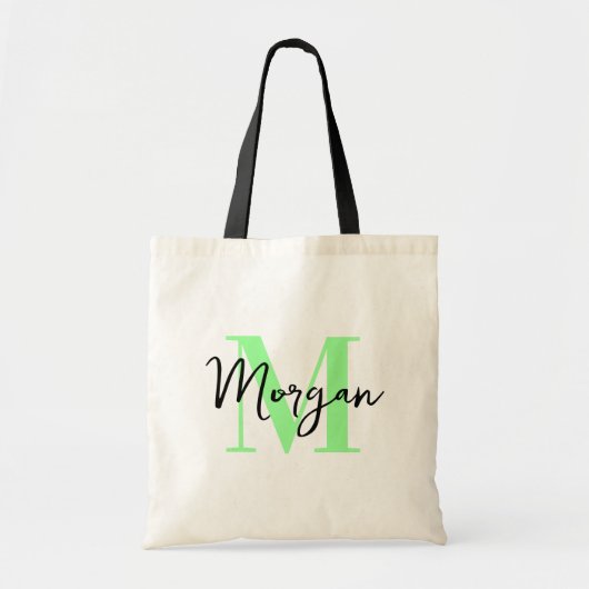 Persoonlijke Monogram Tote – Mintgroen & Zwart Bag (Voorkant)