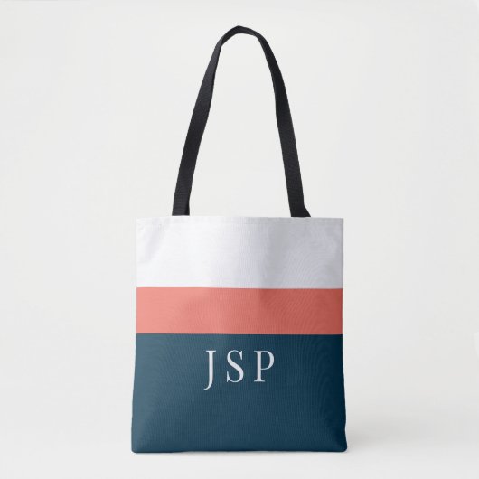 Persoonlijke Monogram Tote – Navy Coral Chic Bag (Voorkant)