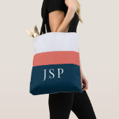 Persoonlijke Monogram Tote – Navy Coral Chic Bag (Dichtbij)