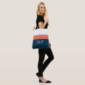 Persoonlijke Monogram Tote – Navy Coral Chic Bag (Op model)