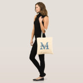 Persoonlijke monogram tote tas | blauw en wit (Voorkant (model))