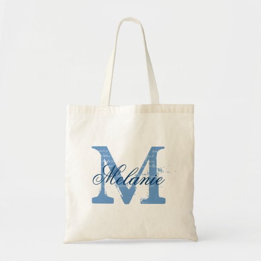 Persoonlijke monogram tote tas | blauw en wit (Voorkant)