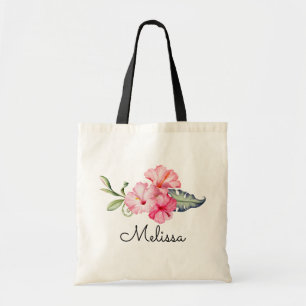 Persoonlijke monogram tropische Floral Hibiscus Tote Bag