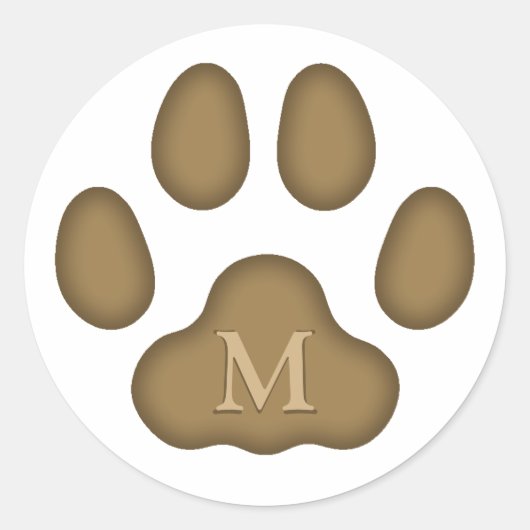 Persoonlijke Monogram van Bruine Kattenpootafdruk Ronde Sticker (Voorkant)