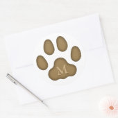 Persoonlijke Monogram van Bruine Kattenpootafdruk Ronde Sticker (Envelop)