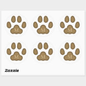 Persoonlijke Monogram van Bruine Kattenpootafdruk Ronde Sticker (Vel)