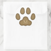 Persoonlijke Monogram van Bruine Kattenpootafdruk Ronde Sticker (Tas)