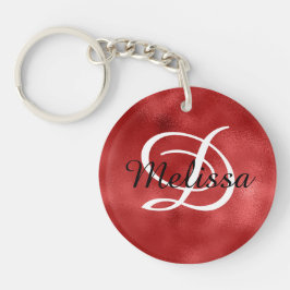 Persoonlijke Monogram voor Dark Red Folie Foto Sleutelhanger