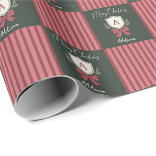 Persoonlijke Monogram Wapen Boog Kerstmis Cadeaupapier