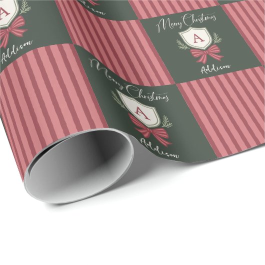Persoonlijke Monogram Wapen Boog Kerstmis Cadeaupapier (Rol Hoek)