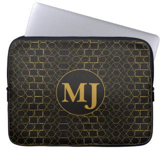 Persoonlijke Monogram Zwart & Goud Geometrische Ca Laptop Sleeve