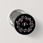 Persoonlijke Monogram Zwarte & Witte Bloemenkrans Ronde Button 3,2 Cm (Voorkant /achterkant)