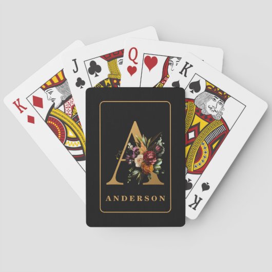 Persoonlijke monogramletter A met achternaam Pokerkaarten (Achterkant)