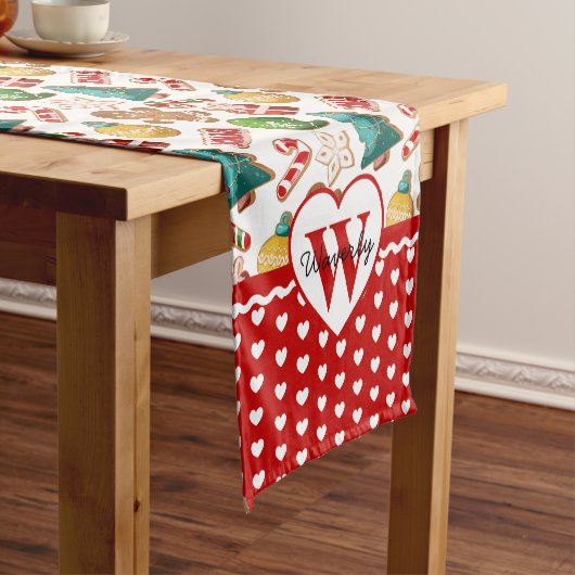 Persoonlijke Monogramme Gemberkoek Kerstmis Korte Tafelloper (Voorbeeld)
