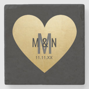 Persoonlijke monogrammed Gold Heart Wedding Favors Stenen Onderzetter