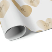 Persoonlijke monogrammen, dubbel gouden hartjes  cadeaupapier (Rol Hoek)