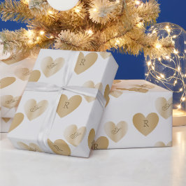 Persoonlijke monogrammen, dubbele gouden harten cadeaupapier