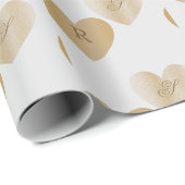 Persoonlijke monogrammen, dubbele gouden harten cadeaupapier (Rol Hoek)
